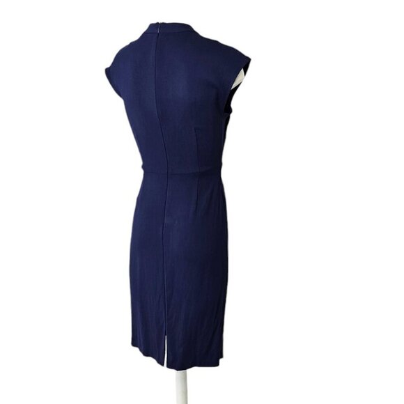 M.M. LaFleur Womens Drape Front Crossover Pencil Dress Blue Size 0 Stretch - Picture 2 of 8